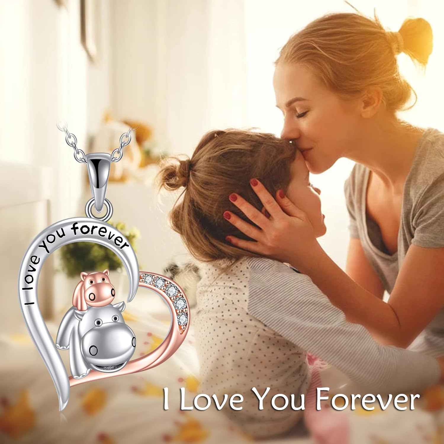 YAFEINI Hippo Necklace for Women Sterling Silver Hippopotamus Animal Necklace I Love You Forever Heart Pendant Hippo Jewelry Christmas Birthday Gifts