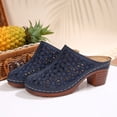 thumbnail image 5 of Women Platforms Heeled Sandals Leather Round Toe Mules Clogs Ankle Strap High Heel Summer Dress Solid Color Slipper Non Trendy Breathable Walking Vacation Outdoor Shoes, 5 of 9