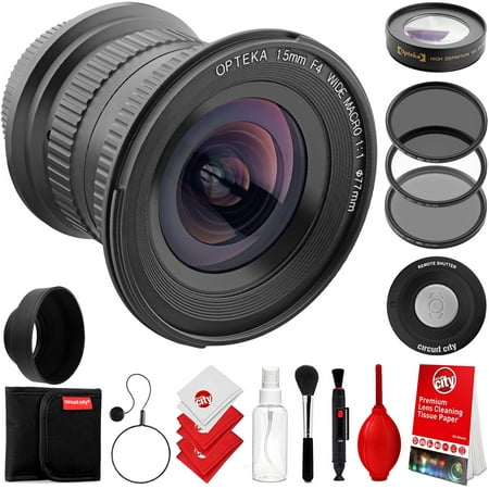 Opteka 15mm f/4 LD UNC AL 1:1 Macro Manual Focus Full Frame Wide Angle Lens for Nikon Digital SLR Cameras Bundle with Opteka 77mm 10x HD II Professional Macro Lens and Accessories (6 (Best Wide Angle Lens For Nikon Full Frame)