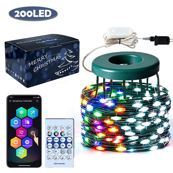 ASTRAEA Smart Christmas Tree Lights with Ring, 200 LED Waterfall Lights with APP & Remote Control, IP65 Waterproof 6.6ft 10 Lines for Indoor Outdoor Xmas Holiday Decoration, Multicolor