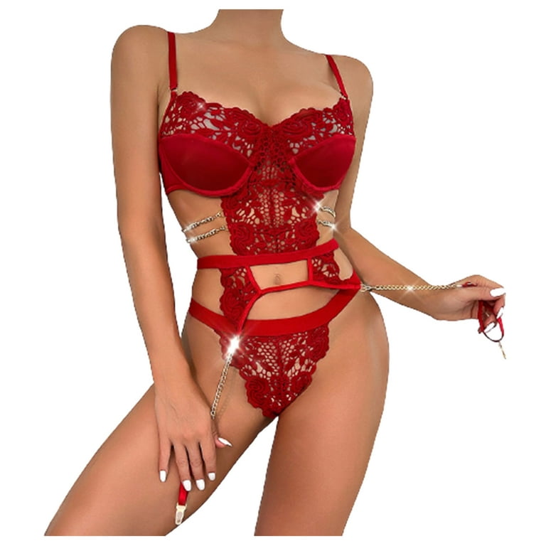 Tarmeek Women's Sexy Lingerie Valentines Day Women Underwear Bra Panties  Underclothes Underpants Garter Belt Lingerie Roleplay Sets Teddy Babydoll  Bodysuit Lingerie for Women Sexy Naughty for Sex/Play 
