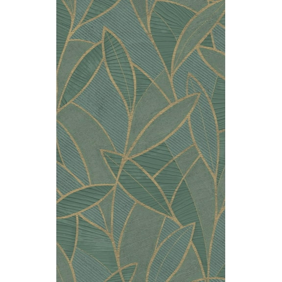 Dark Moss Leaf Motif With Outlines Tropical Wallpaper, Double Roll, 57 sqft