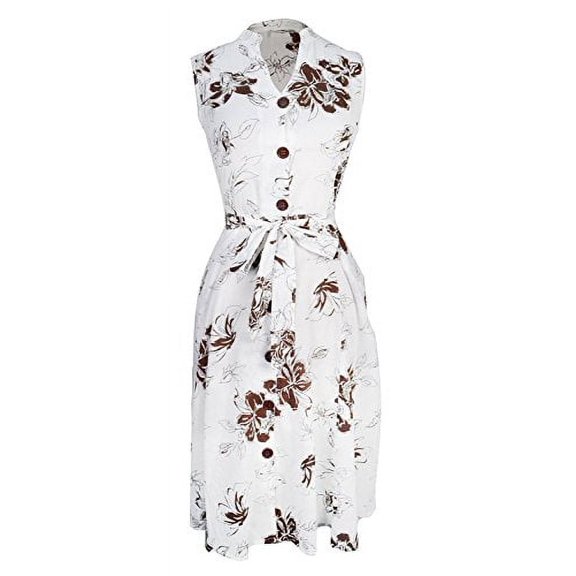 Peach Couture Women's Vintage Lightweight 100% Cotton Floral Button Up Shift Dress