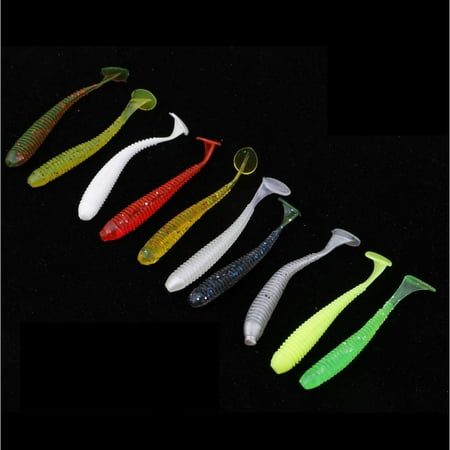 10x Colorful Artificial Worm s T Tail Grub s Luminous Soft s