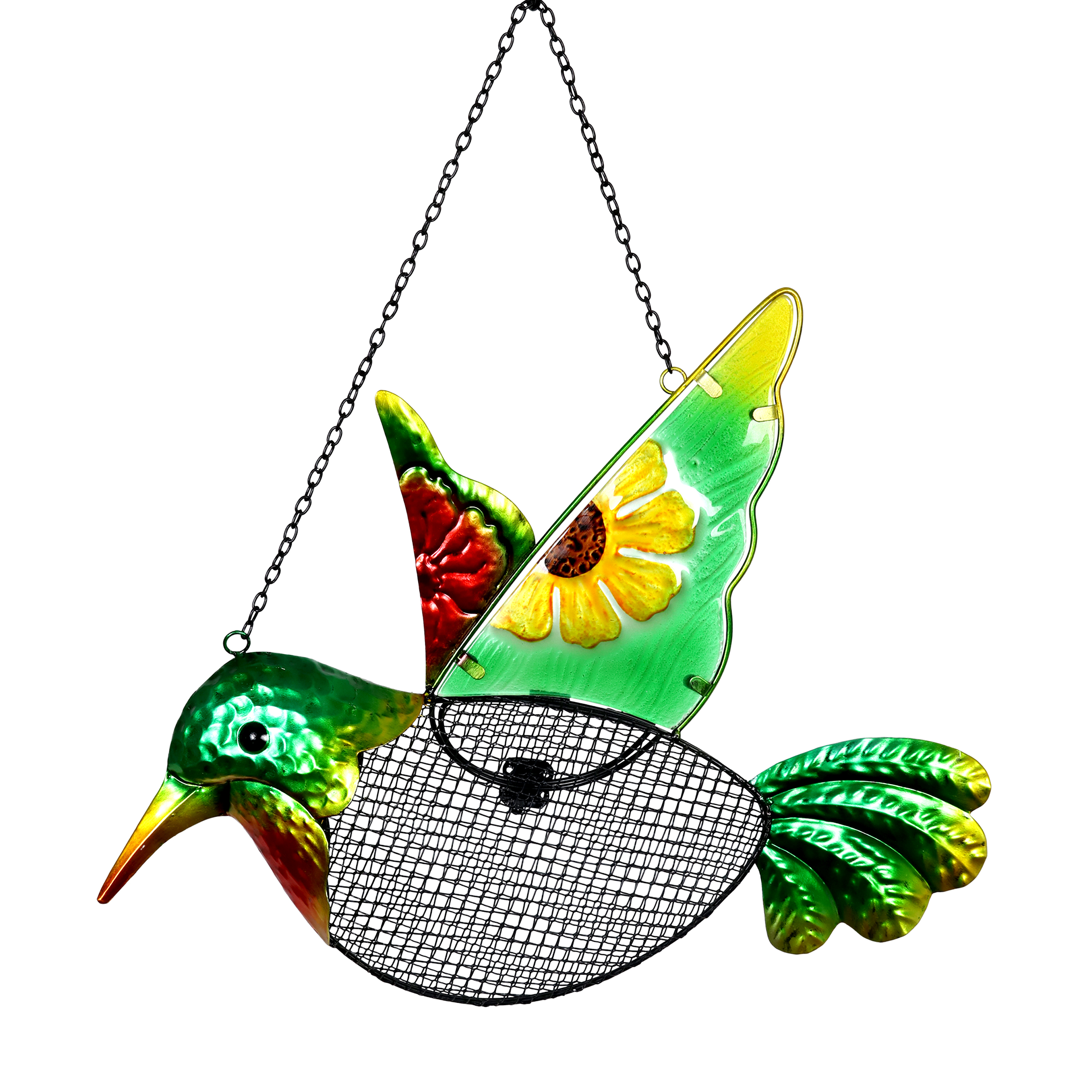 Exhart Hummingbird Bird Feeder with Metal Mesh Basket, 15 by 18 inches