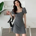 thumbnail image 5 of Robe Coréenne Col Carré Floral Manches Bubble Robes Taille Minceur Taille Haute a-Line Vestidos, 5 of 5