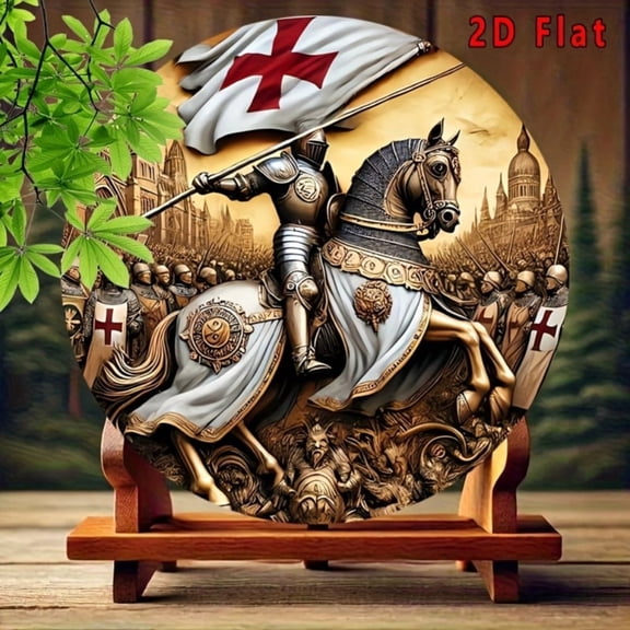 HELLOYOUNG Vintage Templar Knight Metal Sign - 8x8 Inch Round 2D Decor for Bedroom Bar Club Art Gallery Historical Exhibition Room Decorati