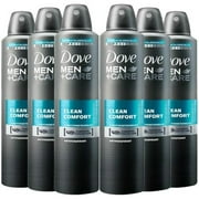 Dove Men + Care Clean Comfort Spray, Body Spray Antiperspirant, 250 ML / 8.45 Ounce (Pack of 6)