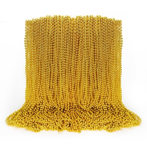Collar de cuentas EOBOH Gold Mardi Gras, 100 unidades, para fiesta, 33 cm