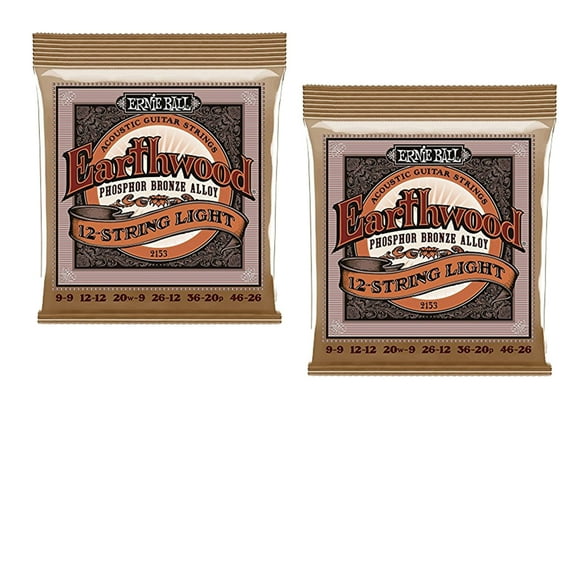 2 PACK Ernie Ball P02153 Earthwood 12-string Light Phosphor Bronze Acoustic String Set .009 - .046