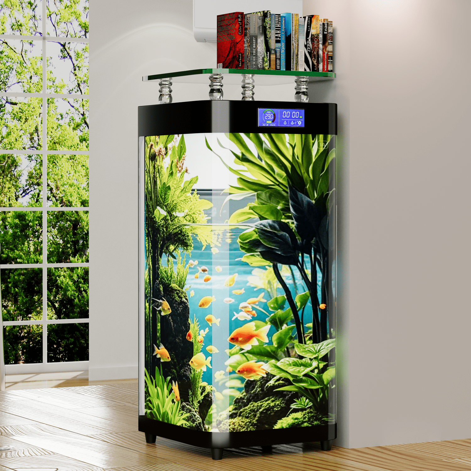 Rounded Corner Curved Cabinet Glass Fish Tank 19.7W x 15.7 x 45.3H