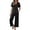 Z17 Black-Linen Two Piece Set Women, variant on Linen Pajamas Women Set Lace Trim Short Sleeve Button Down Shirt and High Waisted Wide Leg Sleep Pants Home Going Out Summer Casual Matching Outfits Black,S