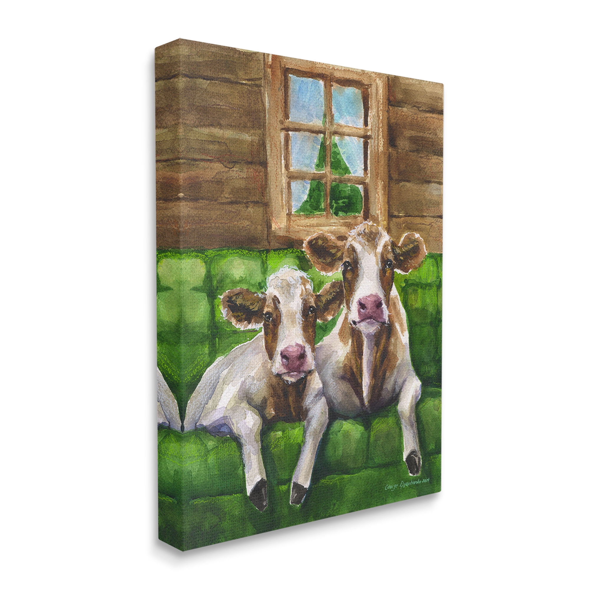 Stupell Industries Cows in Barn Cabin Animals & Insects Painting Gallery Wrapped Canvas Art Print Wall Art, 36 x 48