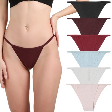 AWAYTR Women Cotton Bikini Underwear Sexy Bikini Panties Plus Size High Cut String Ladies Cheeky Briefs Underwear 6 Pack S-2XL