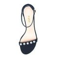 thumbnail image 3 of YDN Women Elegant Round Open Toe Pearl Studded Single Strap Sandals Ankle Buckle Strap Block Low Heels Dressy Shoes Size 10.5 Navy, 3 of 4