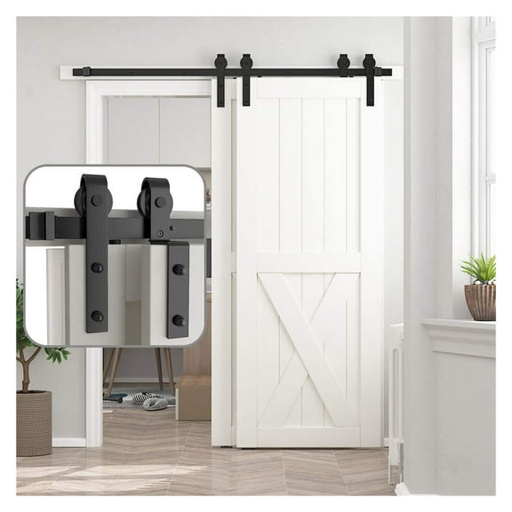 Bypass Sliding Double Door Hanging Roller Track Barn Door Hardware, J-Shaped Door Accessory ,Easy to Install
