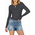 thumbnail image 2 of Women Long Sleeve Shirts Rib Knit Slim Fit Tops Fall Outfits Casual T-Shirt Underscrubs Layer Clothes Dark Gray XXL, 2 of 8