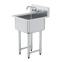 KFFKFF Stainless Steel Utility Sink, Single Compartment with Faucet & Legs, 21"x41" Free Standing Sink for Kitchen, Garage, Restaurant, Laundry. Approved
