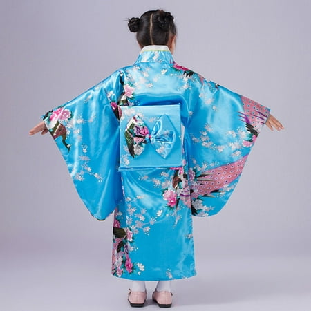 

nsendm Baby Kimono Clothes Kids Japanese Robe Girls Toddler Outfits Traditional Girls Dress&Skirt Plain Dress Dress Sky Blue 9-10 Years