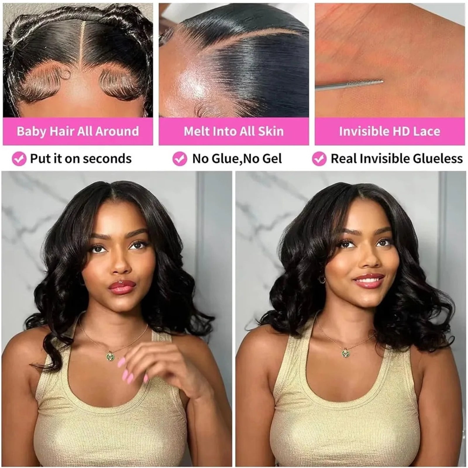 220 Density Body Wave Wear and Go Glueless Human Hair Pre Cut 13x4 Front Wig