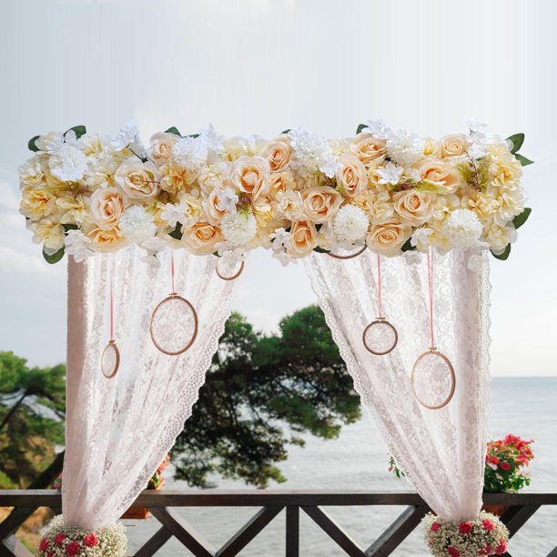 Panel de flores artificiales de fondo versátil, flores citadas en la carretera, arreglo floral, panel floral para bodas, hogar, fiesta interior amarillo claro