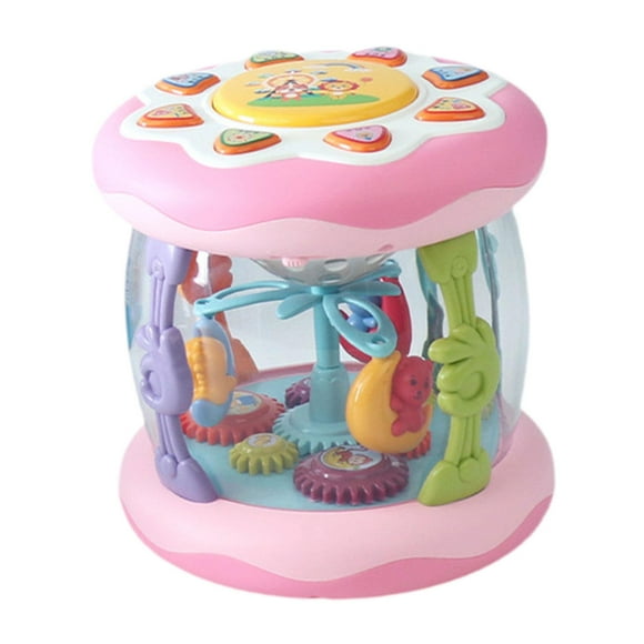 Juguete de tambor musical para bebé, juguete Montessori, regalo de cumpleaños portátil, juguete de centro de mesa de actividades, juguetes para bebés Rosa giratorio