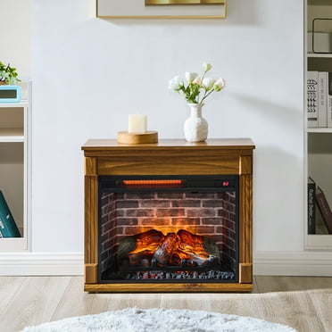 28" TV Media Entertainment Center with Electric Fireplace, Infra Red Remote Control ，Dark Oak