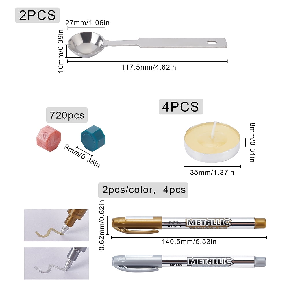 DIY Scrapbook Making Kits Including Sealing Wax Particles Iron Wax Sticks Melting Spoon Candle and Marking Pen Colorful 0.9cm 730pcs/set DIY
