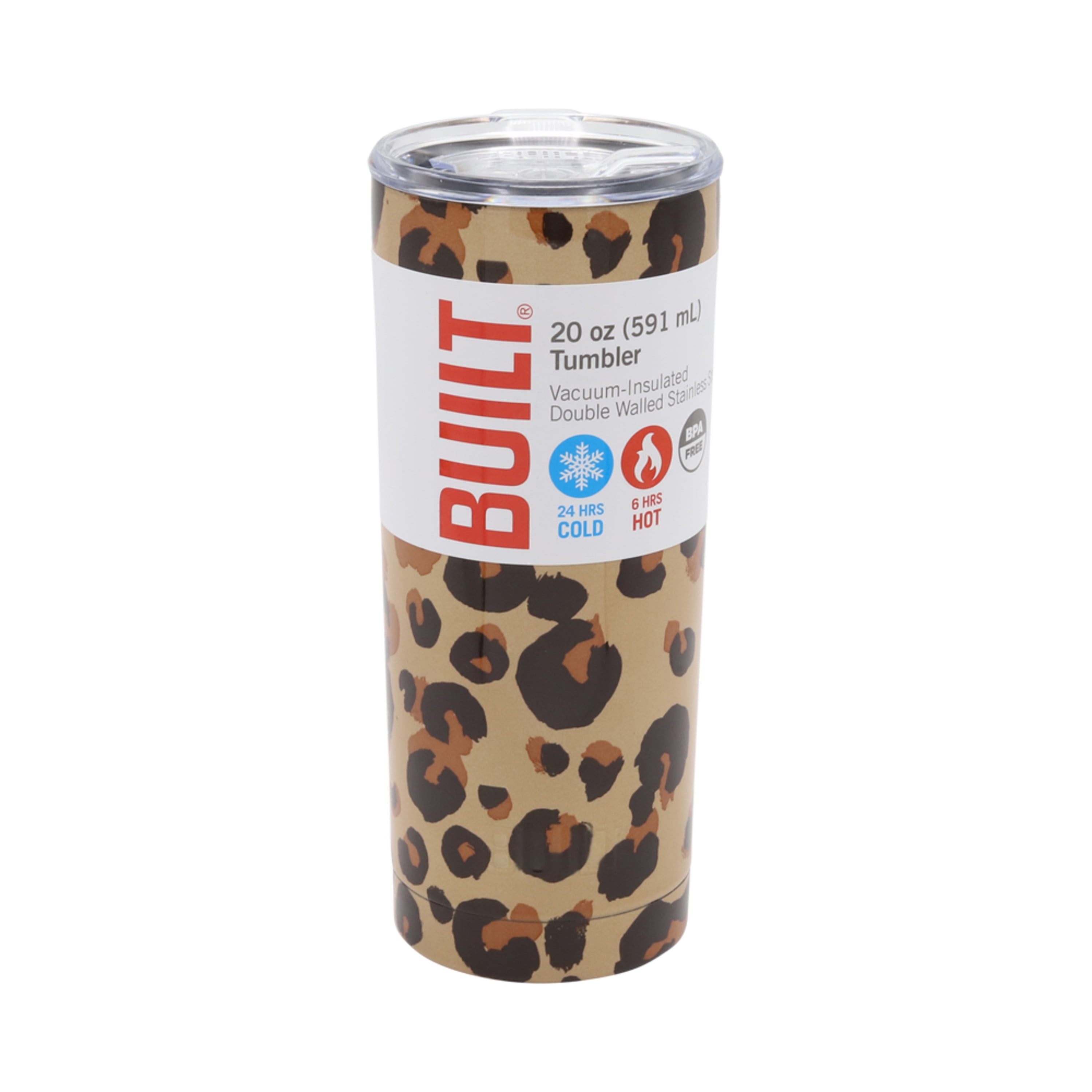 Built (Set of 2) 20-Ounce Double Wall Stainless Steel Vacuum Insulated Tumblers, 20-Ounces, Black and Sabi Leapard