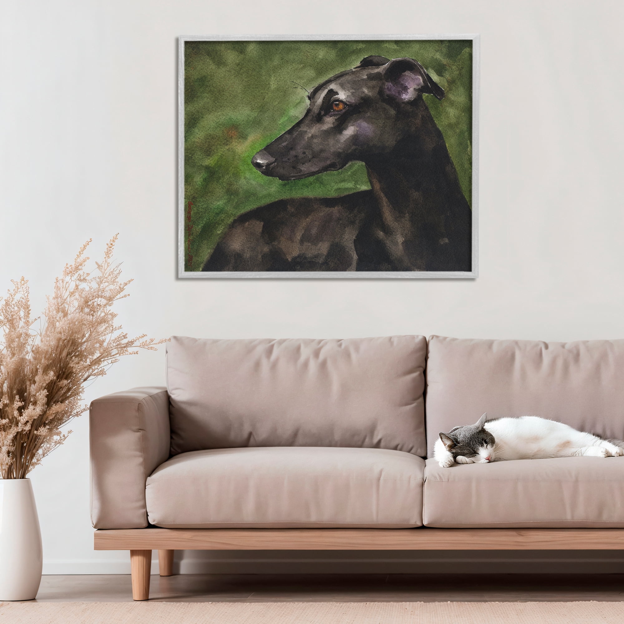 Stupell Industries Black Greyhound Portrait Gray Framed Giclee Art, design by George Dyachenko