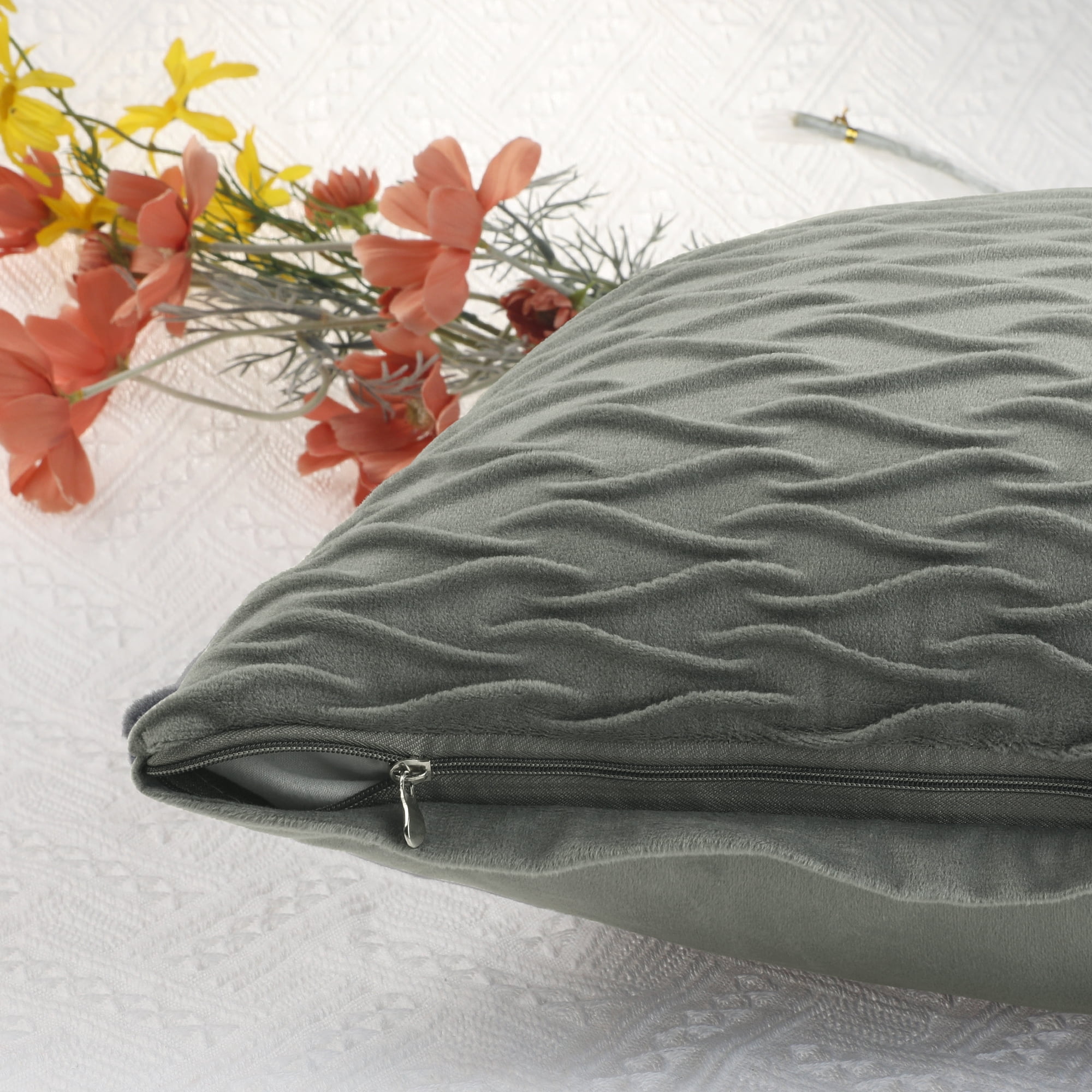 Unique Bargains 4 Solid Striped Square Decorative Throw Pillow Covers Textured Pillowcases Dark Gray 18" x 18"