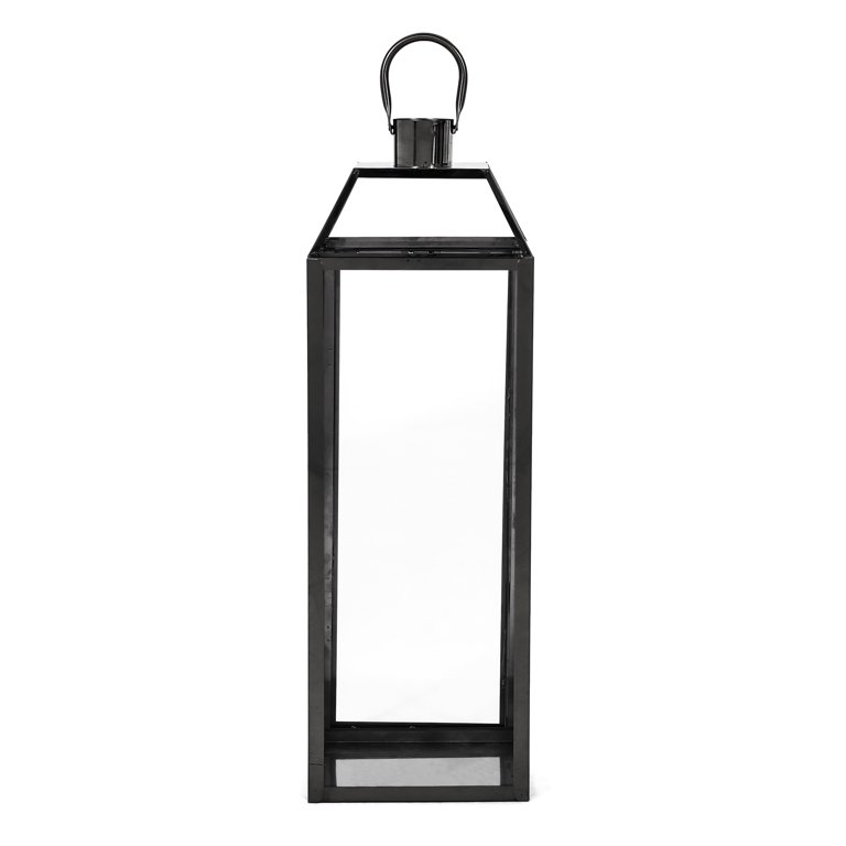 Serene Spaces Living Black Decorative Hurricane Lantern with Glass Panels,  Perfect for Home Decor, Parties, Events, Table Top, Hanging Lantern for