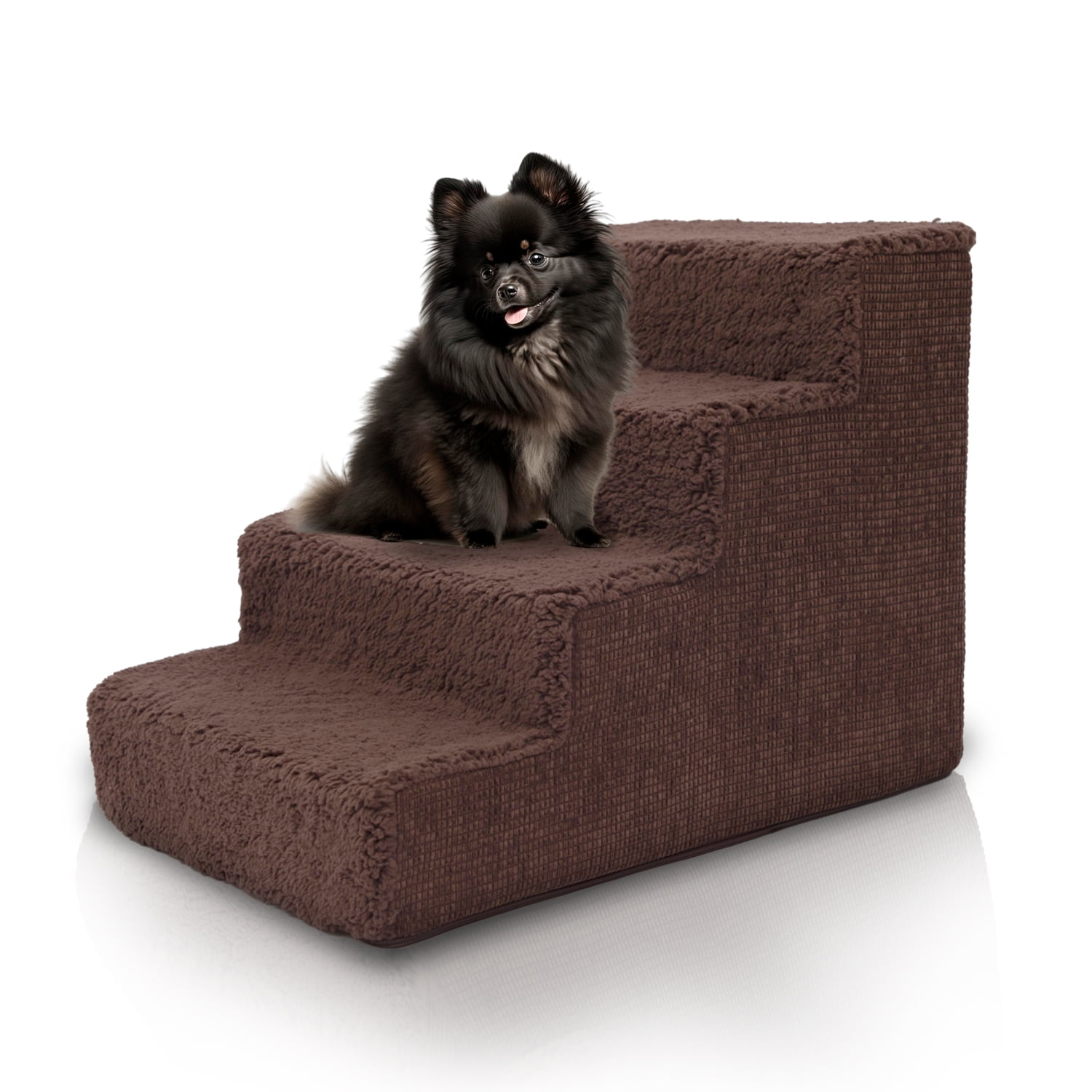 Precious Tails High Density Foam Sherpa Top 4 Steps Stairs for Dog/Cat