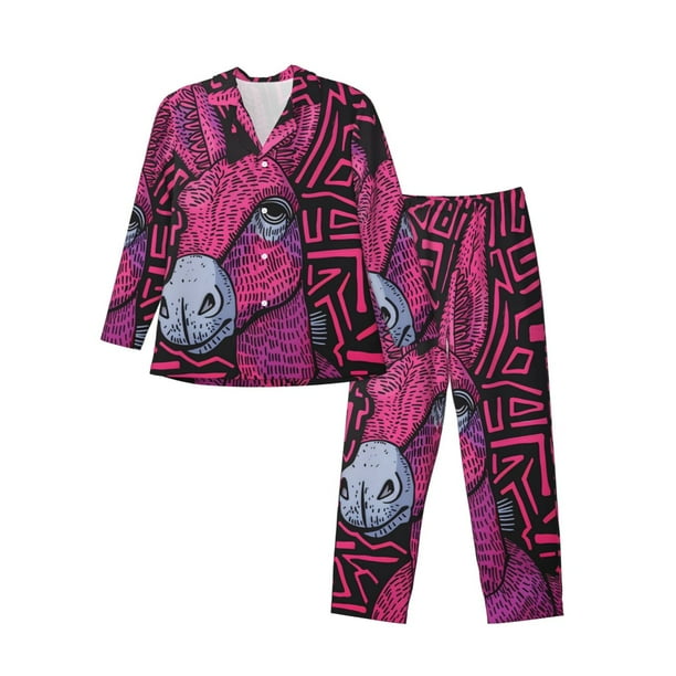 Fotbe ink Donkey Pop Art Pijama de Hombre con Estampado de Manga Larga, Conjunto de 2 Piezas, Ropa de Dormir Suave y Cómoda con Bolsillos-Large