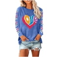 thumbnail image 2 of Aloohaidyvio Women Valentines Day Shirts Round Neck Long Sleeve Casual Heart T Shirt Rainbow Heart Love Sweatshirt, 2 of 5