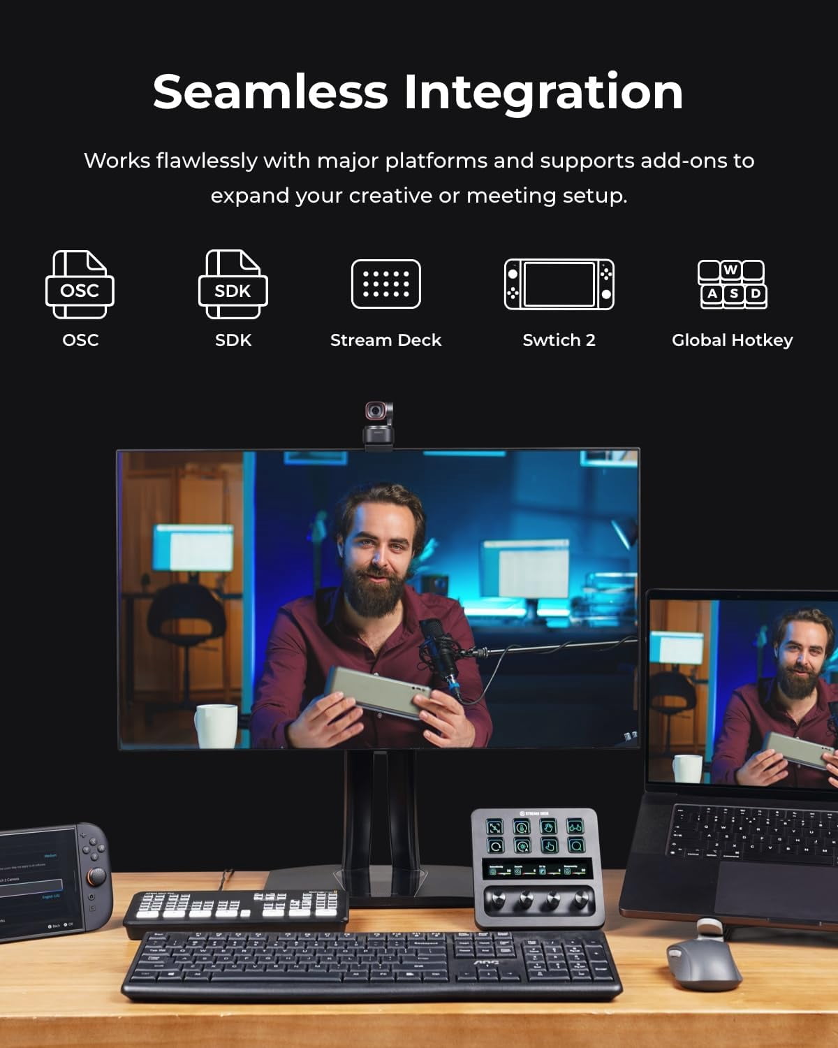 OBSBOT Tiny 3 AI-Powered Spatial Audio 4K Webcam, AI Tracking PTZ Camera with 1/1.28" Sensor
