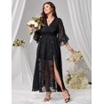 thumbnail image 4 of Vestido EYWOL, talla grande, negro, formal, cuello en V, manga larga, 4 of 5