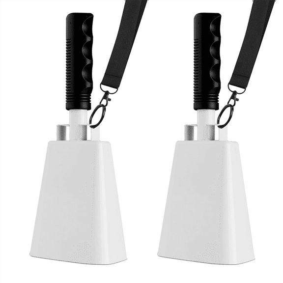 2pcs Cowbells Steel Cow Bell 9 Inch Cowbell Noise Makers Cheering Hand Bell with Wrist Strap for Sports Events White,2pcs x Cowbells Steel Cow Bell,White