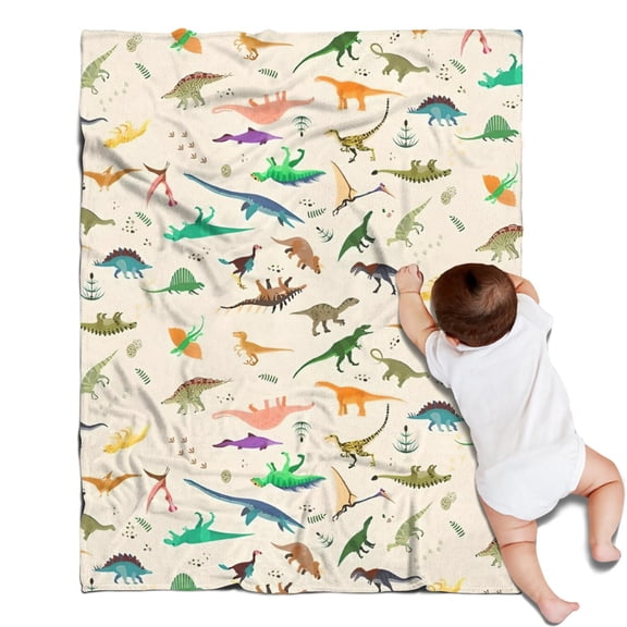 Colorful Realistic Dinosaurs Plants Pattern Blanket,Comfortable Soft Flannel Throw Blanket,All Season,Warm Lightweight Blankets for Sofa Bed Couch Living Room Chair,30"x40"