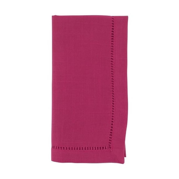 SARO 6313.FU22S 22 in. Square Classic Hemstitch Border Dinner Napkin Fuchsia - Set of 12