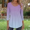 thumbnail image 5 of Jsaierl Tops for Women 3/4 Sleeve Summer Crew Neck Shirts Boho Gradient Petite Pleated Blouses Going Out Cotton T-shirts Top S-2XL, 5 of 7