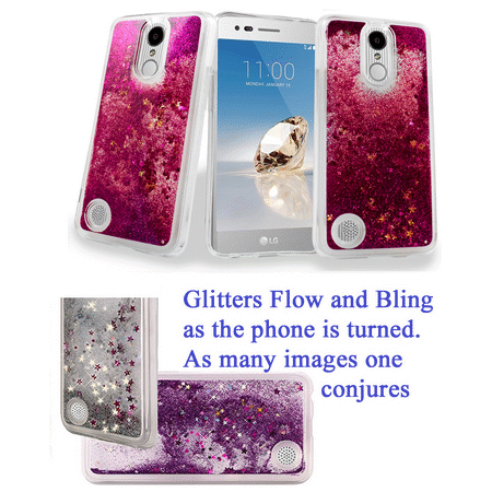 Star Shield - for LG K8 2017 US215 M200N Case Phone Case Flowing Glitter Stars Scratch Shield Skin Wrap Slim Cover Red