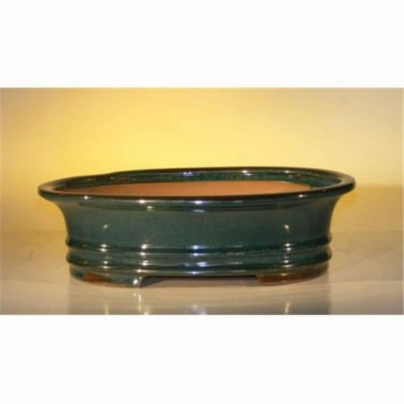Bonsai Boy L201 12 x 9.5 x 3.375 in. Ceramic Bonsai Pot, Dark Green - Oval