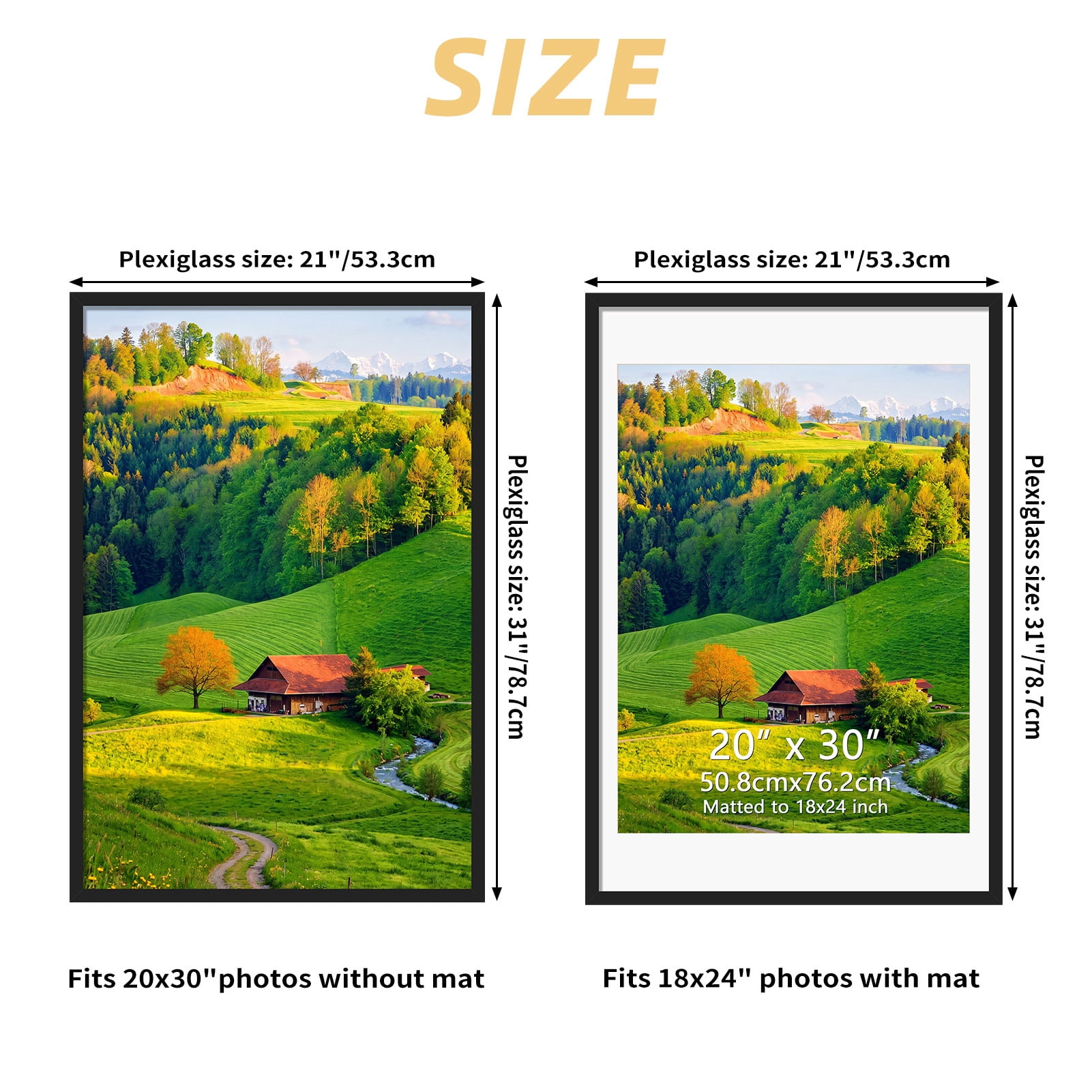 20x30 White Frame without Mat, 18x24 Metal Poster Frame with Mat for Wall Mounted