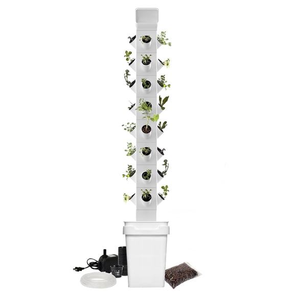 Exo Hydroponics 8 Tier Vertical Garden Planter Tower, Vertical gardening Indoor/outdoor, 32 Stacking Garden Pots, Includes Irrigation Tubing & Water Pump, 100% Money Back Guarantee