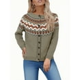 thumbnail image 1 of LMKIHUSA Femmes 2025 Automne Cardigans Chandails Ethnique Boho Graphique Tricot Fair Isle Manteau Col Rond Cardigan à Boutons Café,TTG, 1 of 6