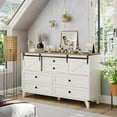 thumbnail image 5 of Farmhouse 6 Drawers Dresser with Sliding Barn Door,55.1'' Long Dresser, 4 Large and 2 Small Drawers, Sliding Barn Door, Solid Wood Legs for Entryway, Bedroom, Living Room,White, 5 of 9