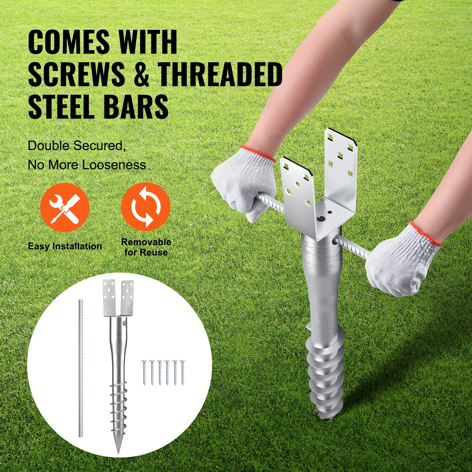 KFFKFF 1 Pack 3.94 x 2.76 x 27.56 in No Dig Ground Anchor DIY Screw in Post Stake