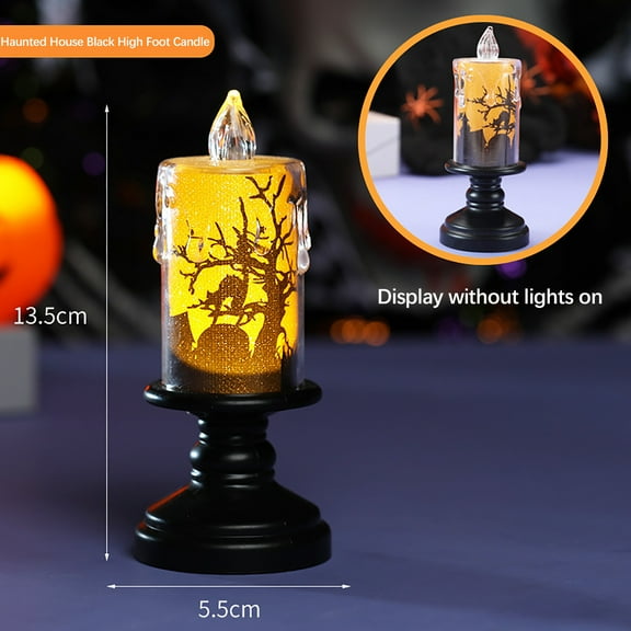 HHBEAUTY Halloween Snow Globe Candles,High Foot Black LED Flameless Battery Operated Pillar Candle,Glitter 3D Fire Wick Flickering Flame,Fake Crystal Ghost Decor for Halloween Celebration Party