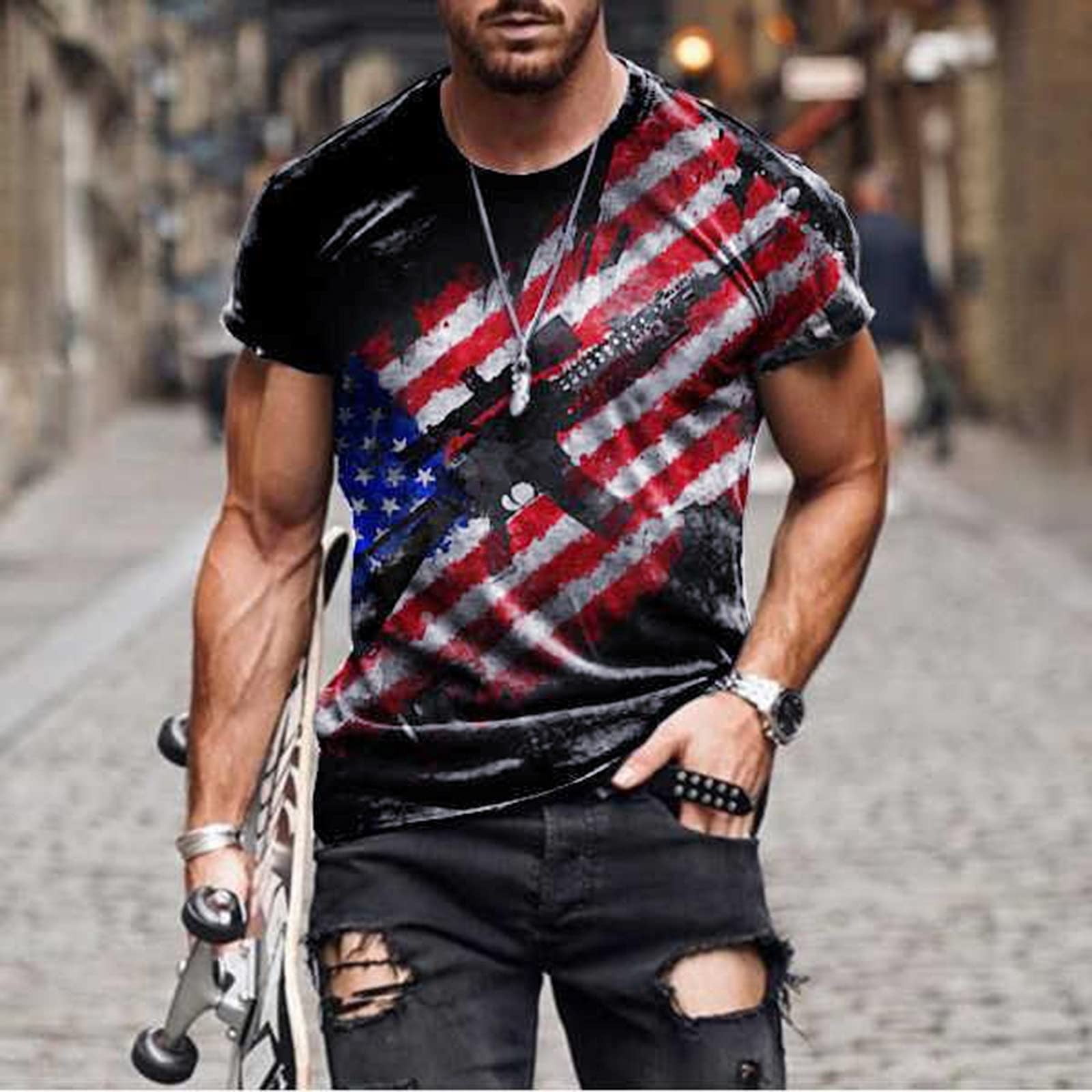 T Shirts for Men Summer Casual American Flag Print 